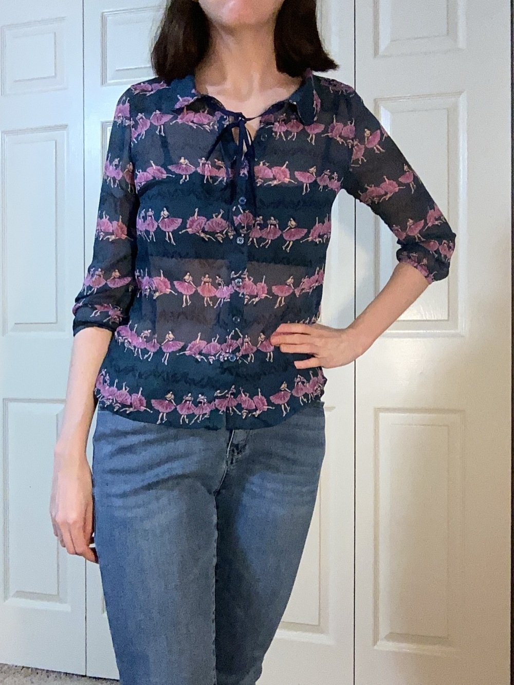 ModCloth ballerina print button up blouse